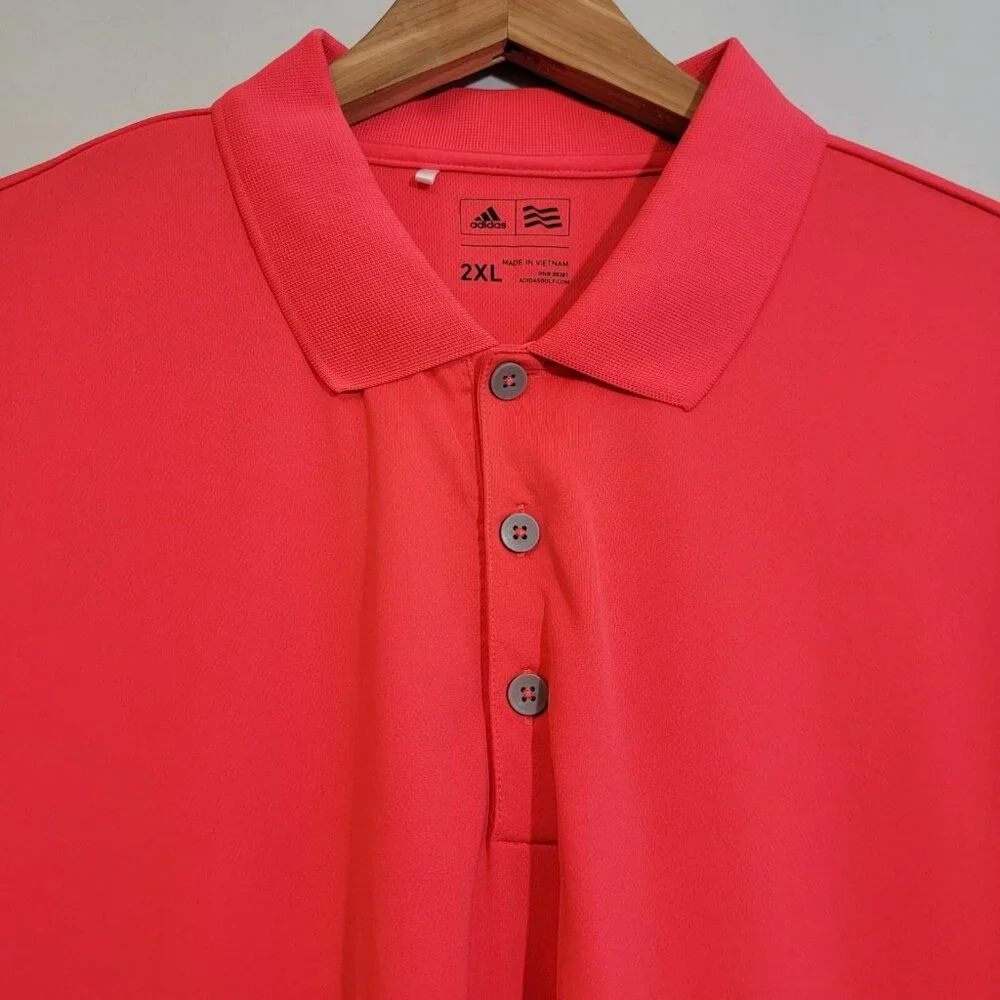 Adidas Polo Shirt Red Short Sleeve Polyester Golf Stretch Mens‎ 2XL XXL EUC